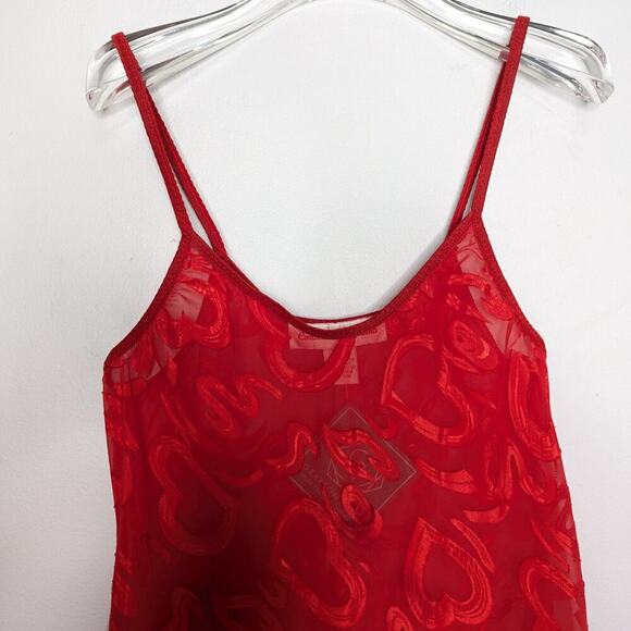 Vintage 90's Red Heart Pattern Semi Sheer Slip Dress Nightie Scoop Neck Size XL - Picture 4 of 7